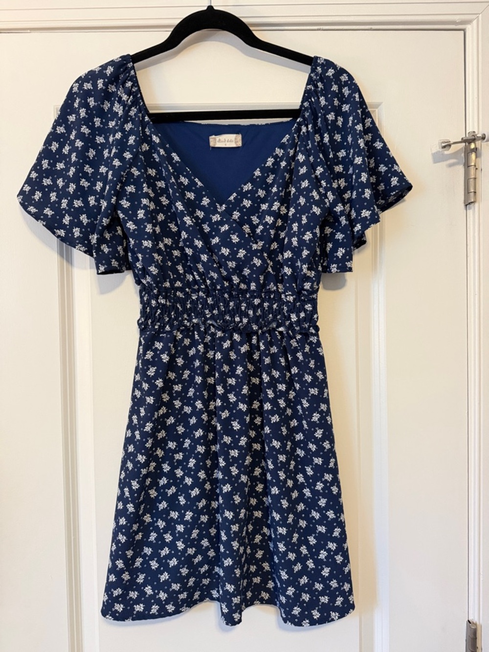 Altar’d State Navy Floral V-Neck Short Sleeve Dress